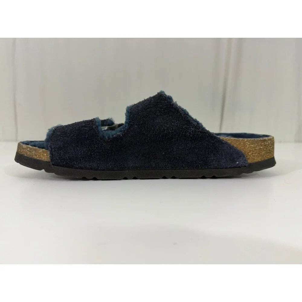 Birkenstock US 8-8.5 EU 39 Arizona Shearling Fur Lined Sandals Navy Blue Narrow